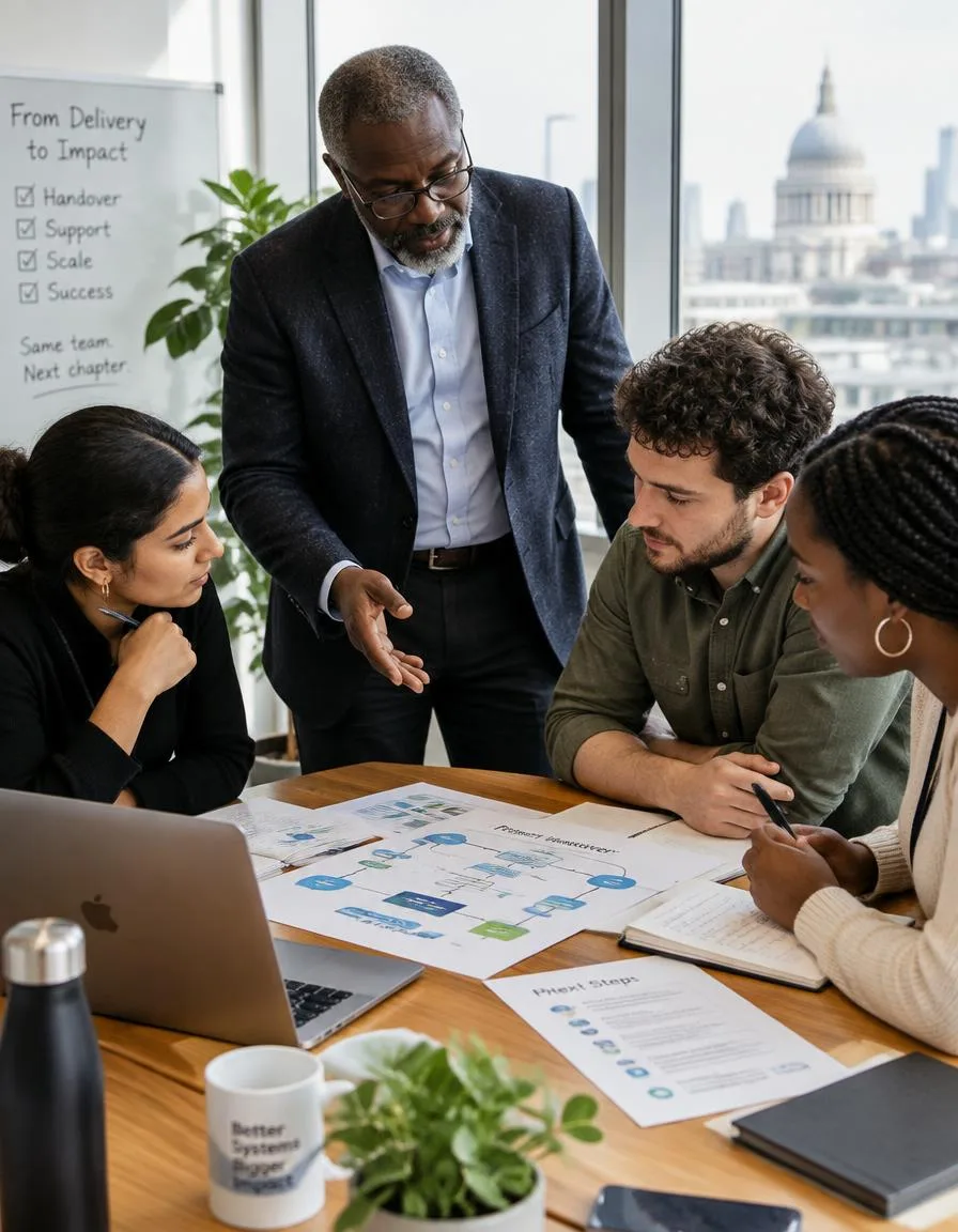 A senior consultant guiding a team through their work